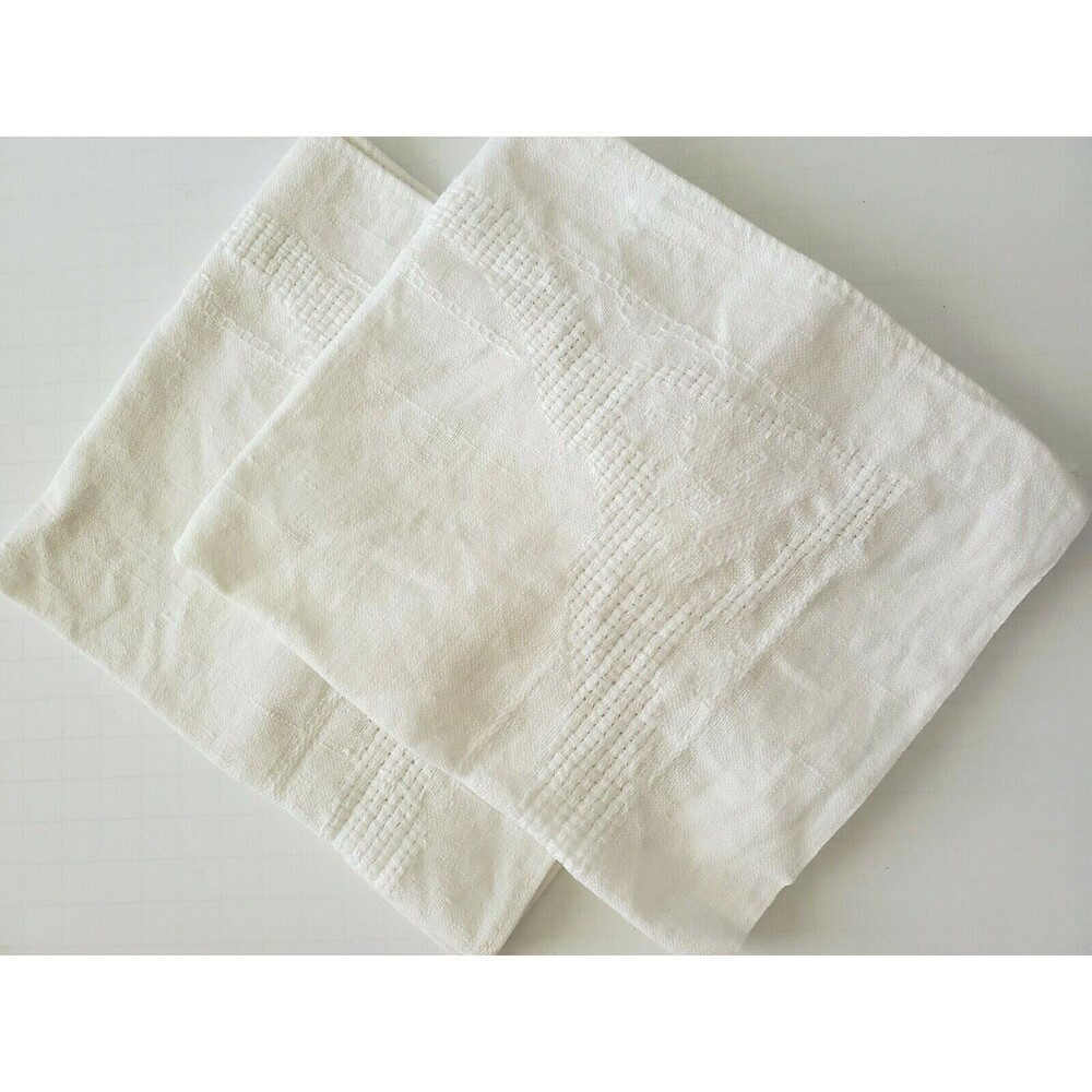 Set 2 Cloth Napkins White 14 x 16 Jacquard Weave Very Old Some Stains Vintage